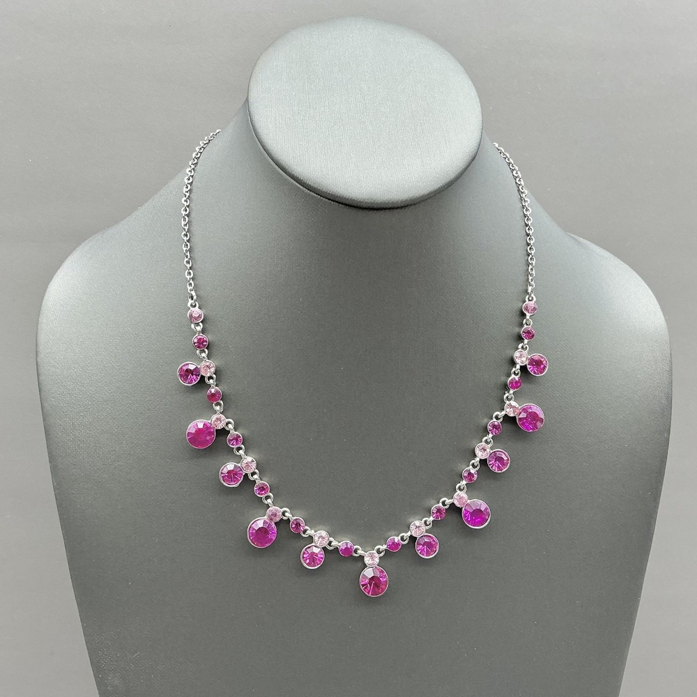 Napier Necklace Pink Rhinestone Bib Statement Glass Round Crystal Womens 18 Inch